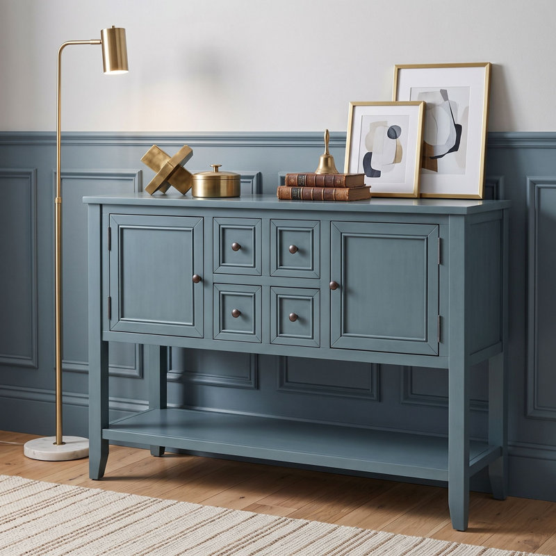 Console avec tiroirs, armoires et tablette inférieure, Bleu très foncé