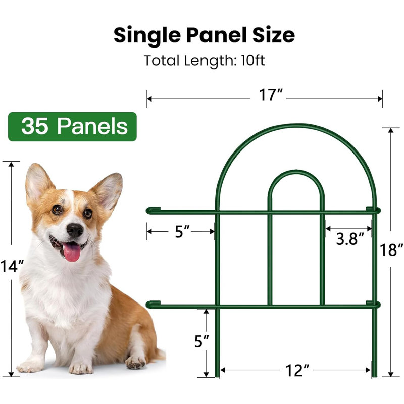 Clôture de jardin décorative 35 panneaux 35 po x 18 po x 50 pi, H 17,72 po x l 18,11 po x P 4,33 po, Vert