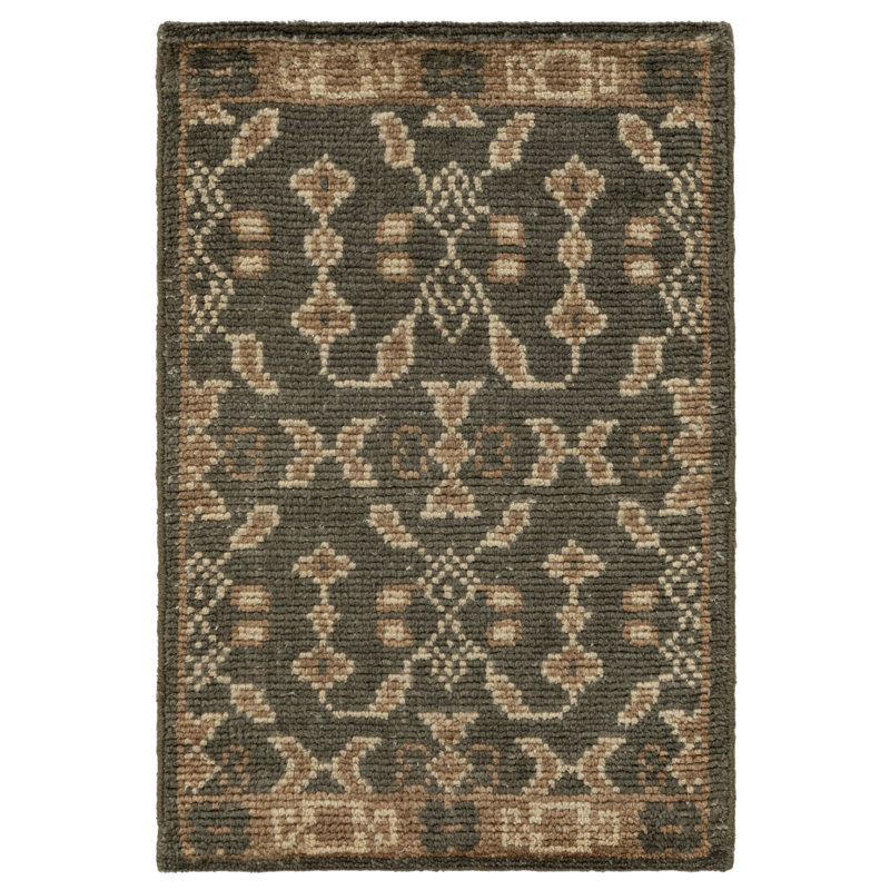 Tapis d'intérieur en laine noué à la main Vanna Villa, Vert, 7 pi 9 po x 9 pi 9 po