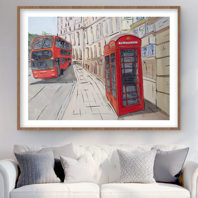 London Bus and Telephone Booth - Framed Matted Print Decor