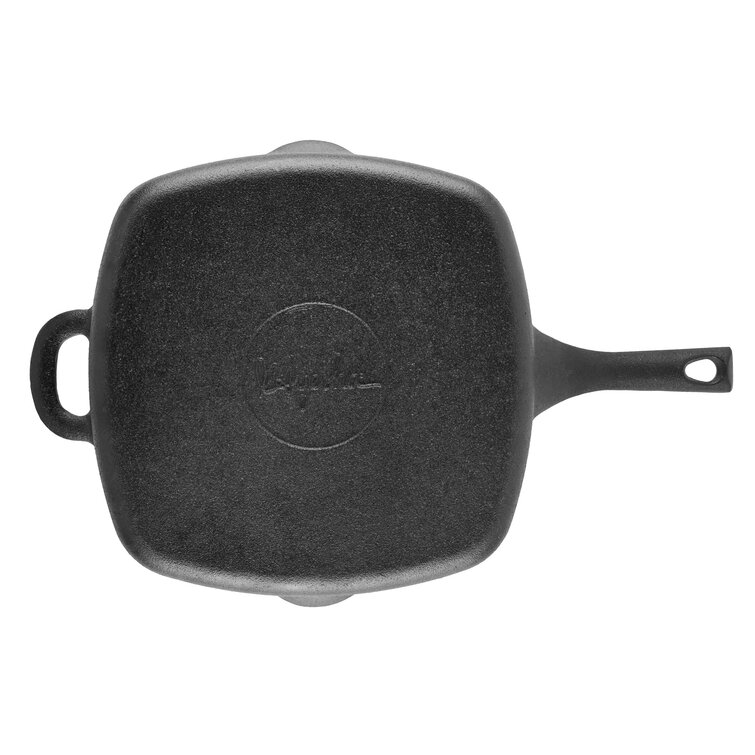 Ayesha Curry 48372 10 in. Preseasoned Cast Iron Induction Grill Pan with Helper Handle & Pour Spouts Black