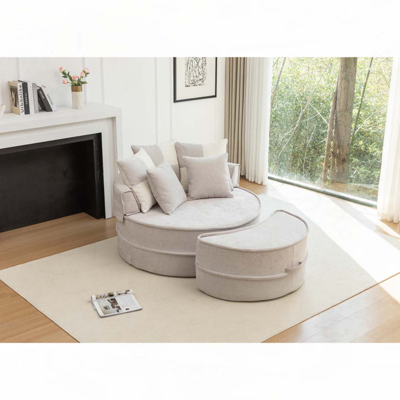 Fauteuil en chenille rembourré avec 5 coussins moelleux, Vert