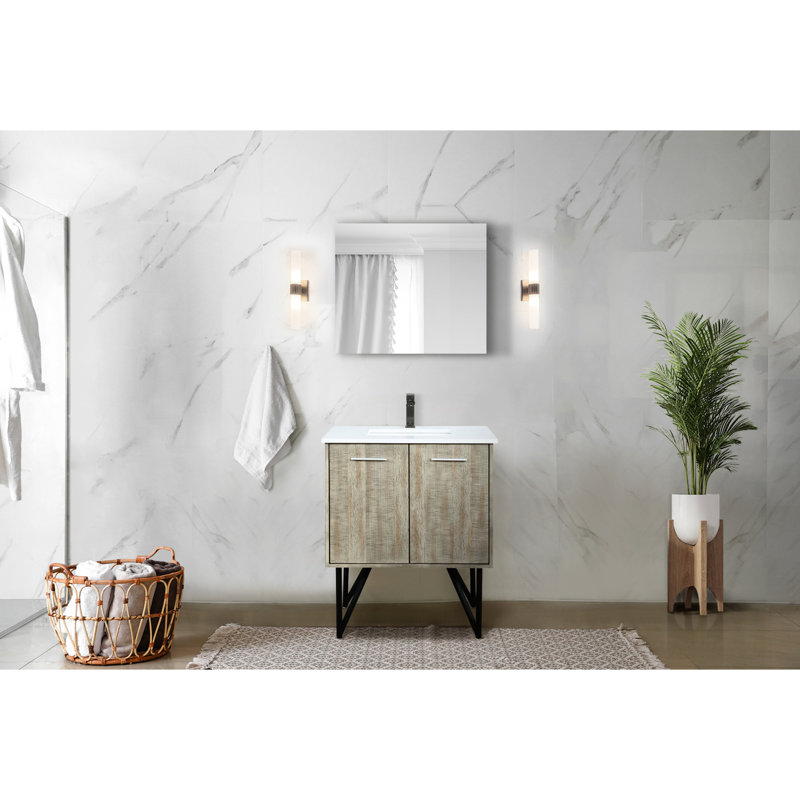 Rustique 30 po L x P 20 po pour salle de bain, comptoir en quartz blanc, robinet en métal et miroir de salle de bain 28 avec miroir