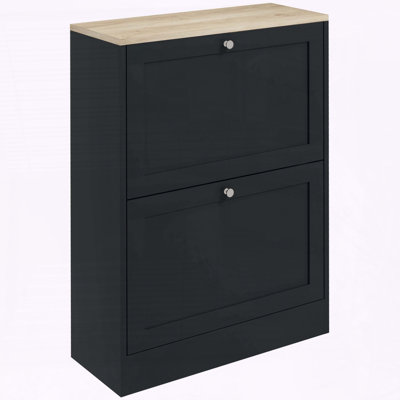 Slim Shoe Cabinet for Entryway – 2 Flip Drawers with Adjustable Shelves, Holds 12 Pairs, Black
