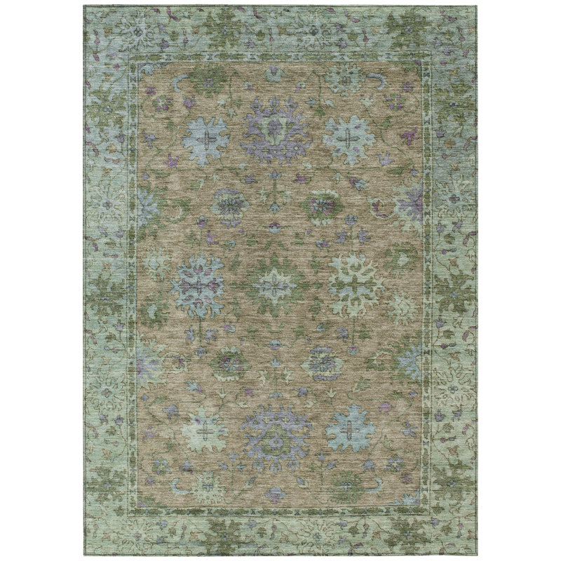 Machine Washable Indoor/Outdoor Xhevrie Brown Rug, Rectangle 9' x 12'