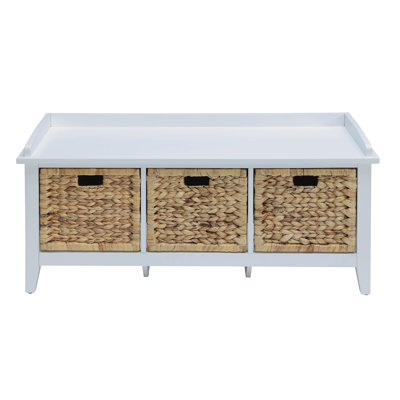 Banc en bois à profil bas avec 3 tiroirs de style beige pour la chambre à coucher