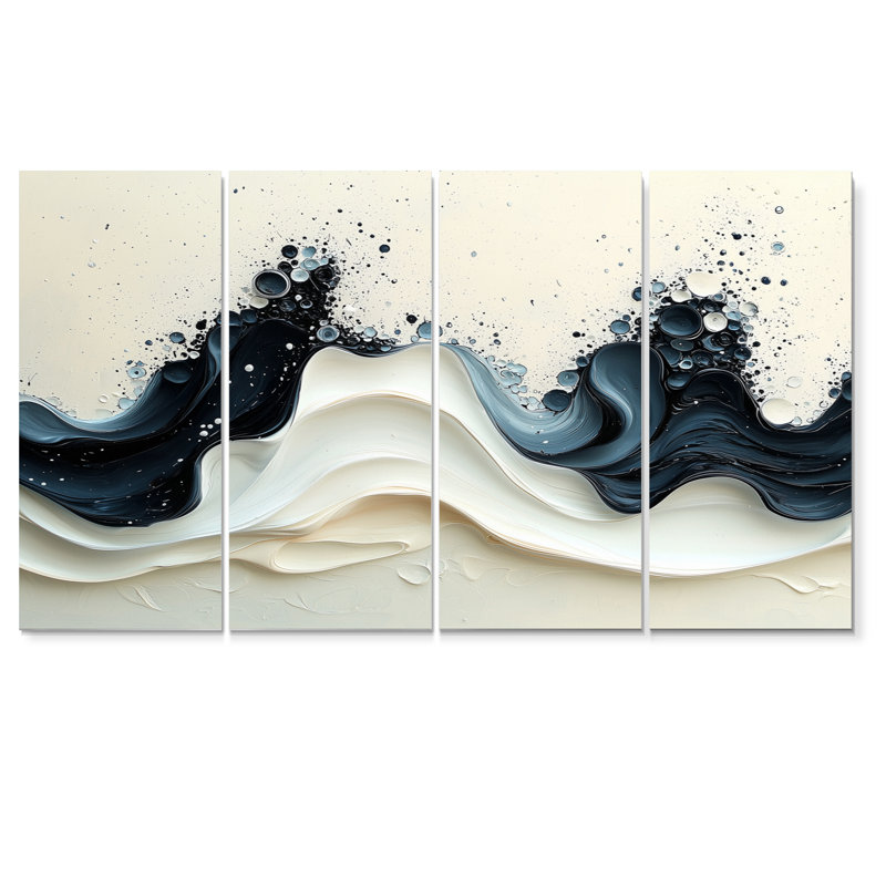 Vague noire et blanche, rythme rythmique de la rivière V, H 32 po x l 64 po, 4