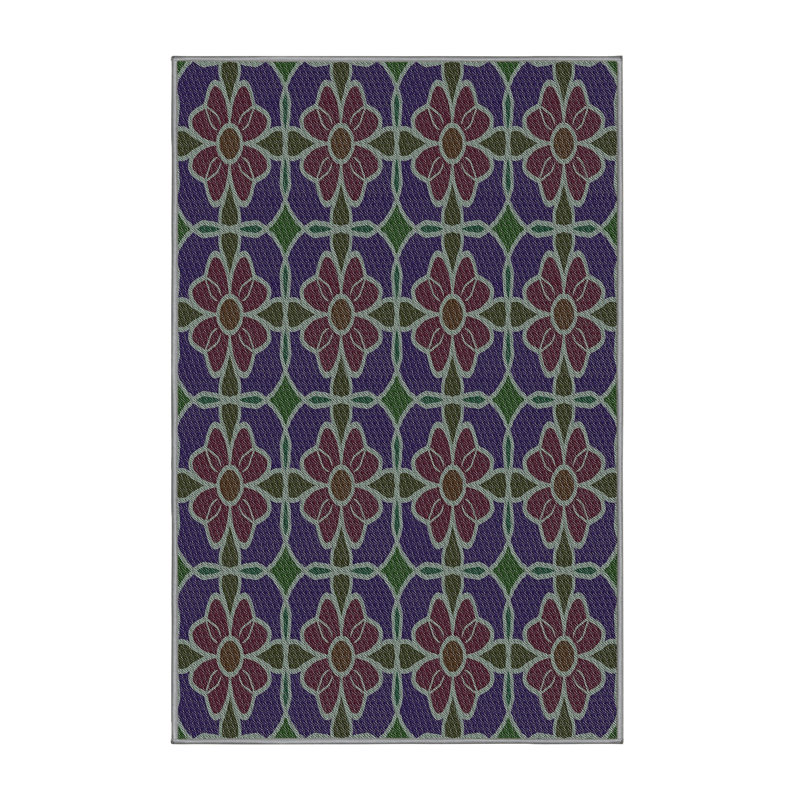 Tapis bleu foncé/vert à motif, Rectangle 8 pi x 12 pi