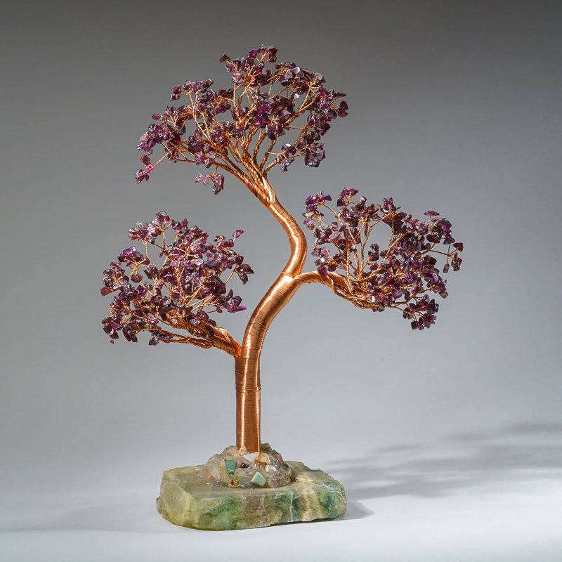 Genuine Garnet Bonsai Gemstone Tree On Fluorite Base