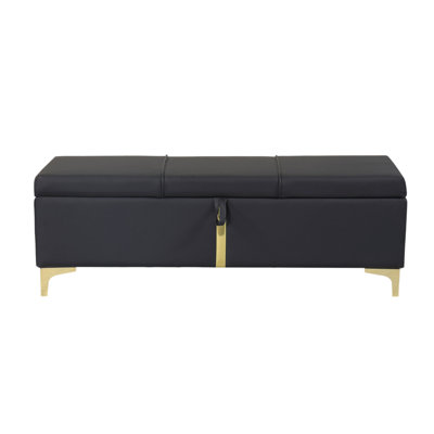 Elegant Upholstered Storage Ottoman,Storage Bench With Metal Legs For Bedroom,Living Room,Fully Assembled Except Legs