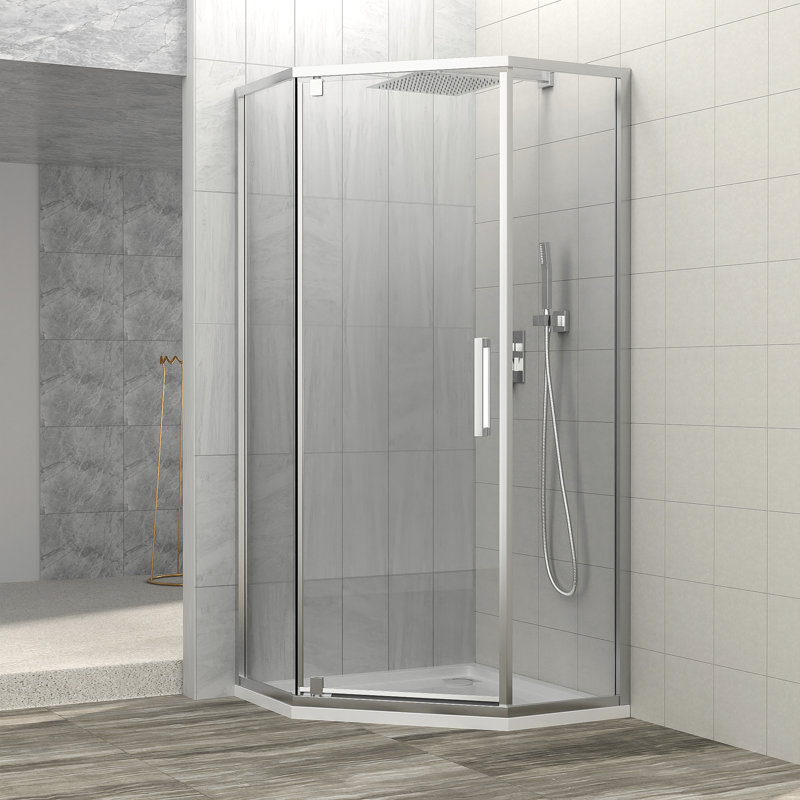 Porte de douche 34-1 / 8 "X 72" Cabine de douche semi-sans cadre à charnière, chrome