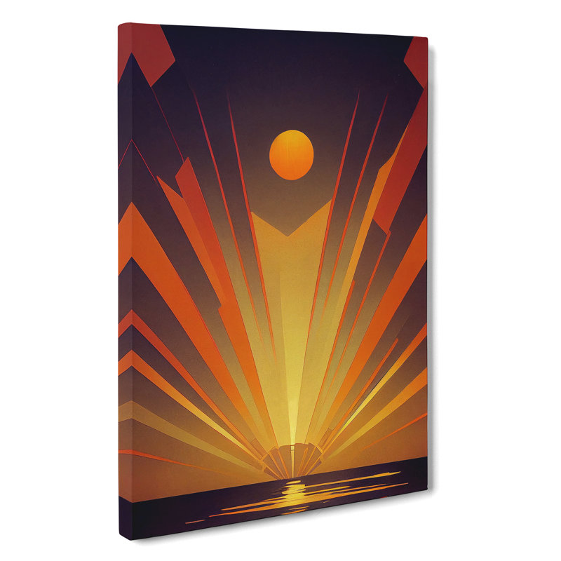 Art Deco Ocean Sunset No.5 - Wrapped Canvas Print, 76cm H x 50cm W x 3cm D