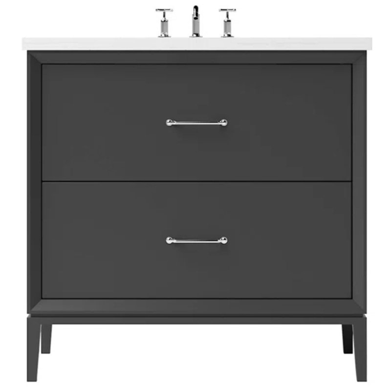 Alexandra Two-Drawer Single Bath Vanity, Off Black, 30", Polished Chrome
