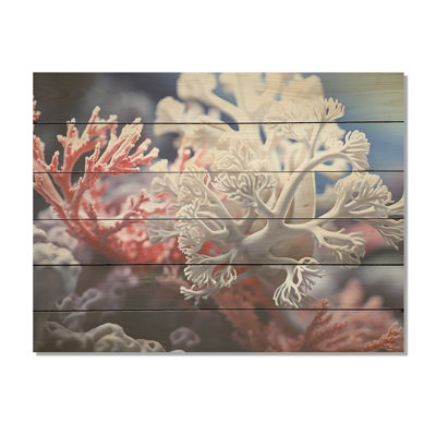 Danse corail blanc et anémones - art mural bois de corail sous l'eau sur bois de pin naturel