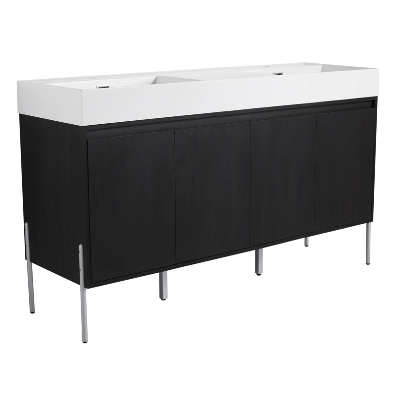 Meuble-lavabo autoportant 60 po avec double lavabo en résine 60 po