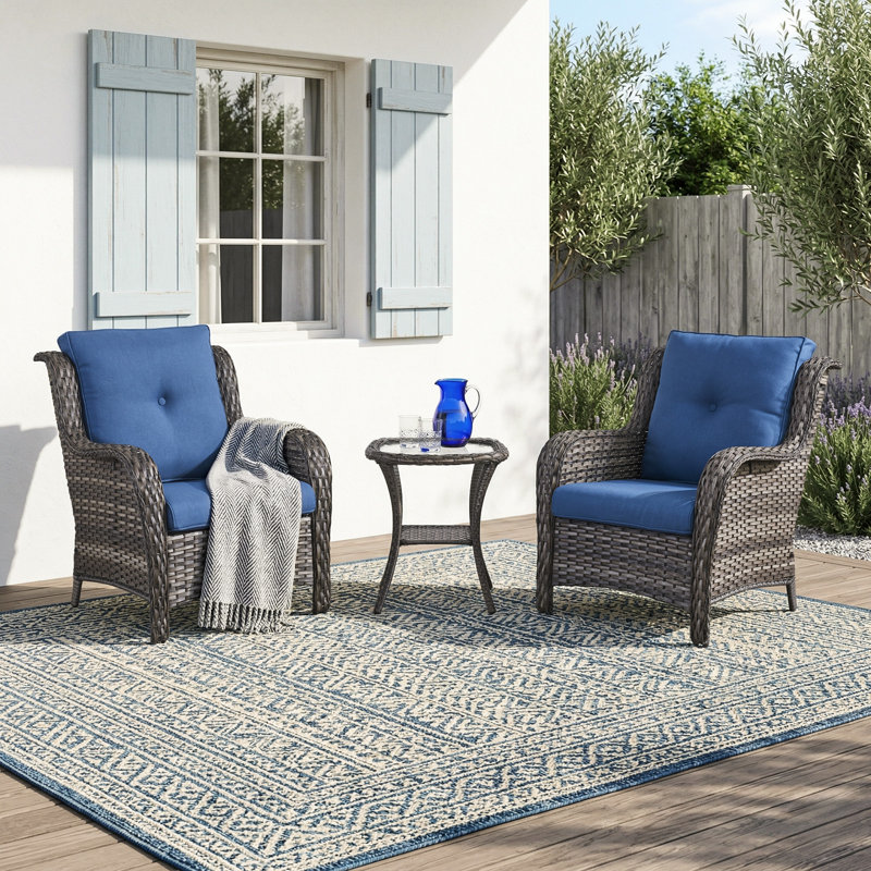 Carolina Wicker 2 - Person Patio Conversation Set with Cushions, Blue