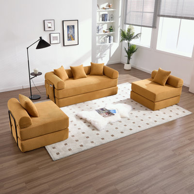 Corduroy folding sofa bed with fixed frame and pillow back