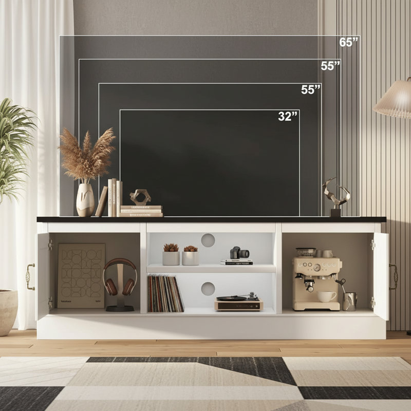 Meuble télé avec armoires de rangement Farmhouse, Noir / blanc