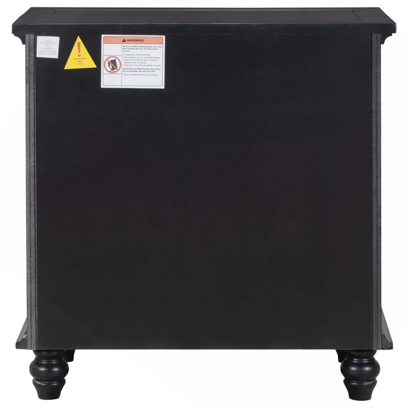 Minimalist Painted Nightstand Pull-Out Tray 3 Drawers, Black