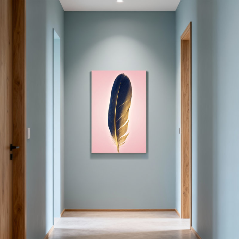 Plantes et fleurs, impression de plumes sur fond rose, H 30 po x l 20 po