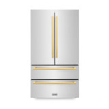 Zline 36 In. Autograph Edition 22.5 Cu. Ft 4-door French Door Refrigerator With Ice Maker In Black Stainless Steel With Polished Gold Square Handles