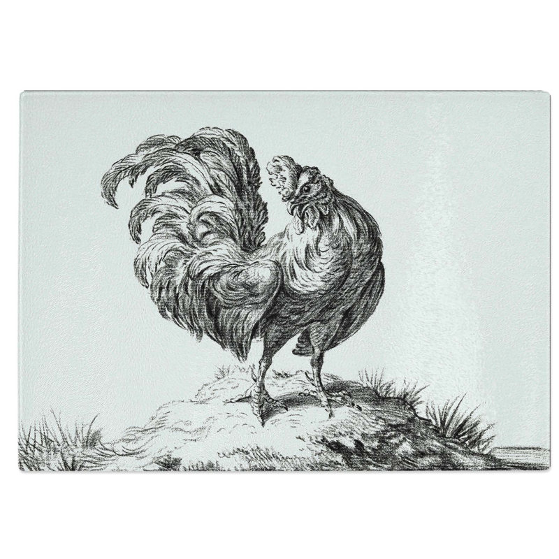 Tempered Glass Sketch of a Rooster by Jean Bernard Chopping Board, 39 cm W x 28.5 cm L