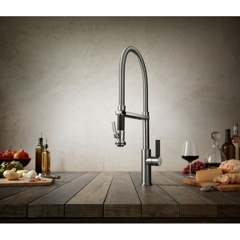 Corsano Contemporary Culinary Pull-Out Kitchen Faucet with Squeeze Sprayer and BFB Series Handle, Satin Brass