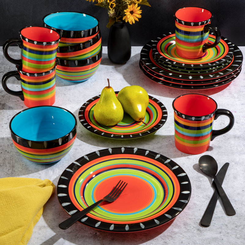 Gibson Elite Feliz Mesa 16-Piece Hand Painted Dinnerware Set - 65933.16R