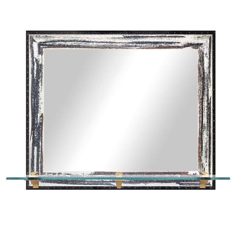 Miroir d'appoint Mowery, Ivoire rustique vieilli et noir / bleu marine