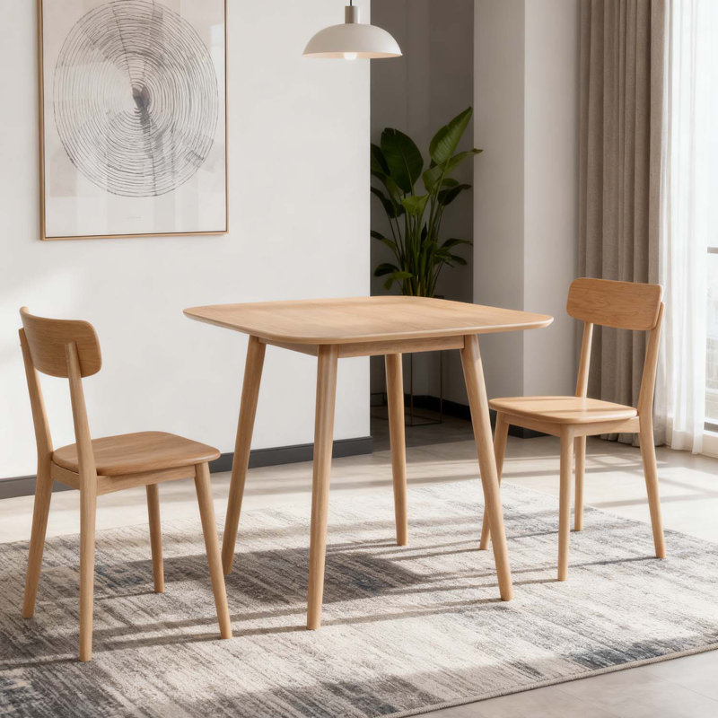 Table de salle à manger moderne carrée avec pieds évasés effilés, Clair naturel