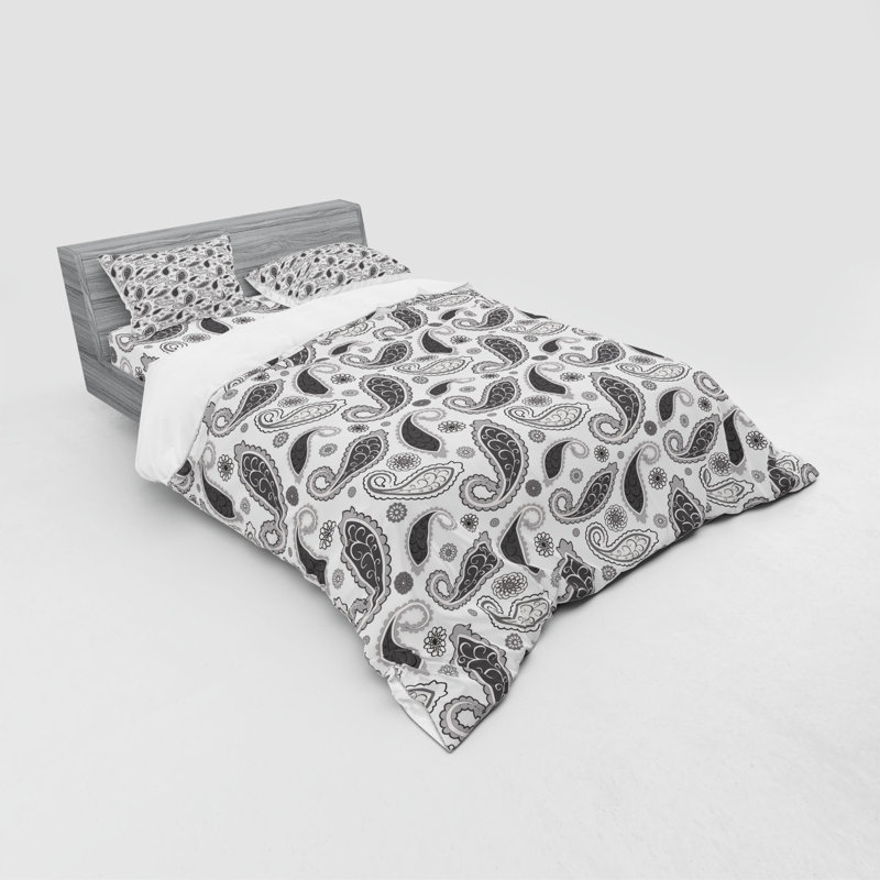Ensemble de housse de couette moderne et contemporaine en microfibre grise / blanche