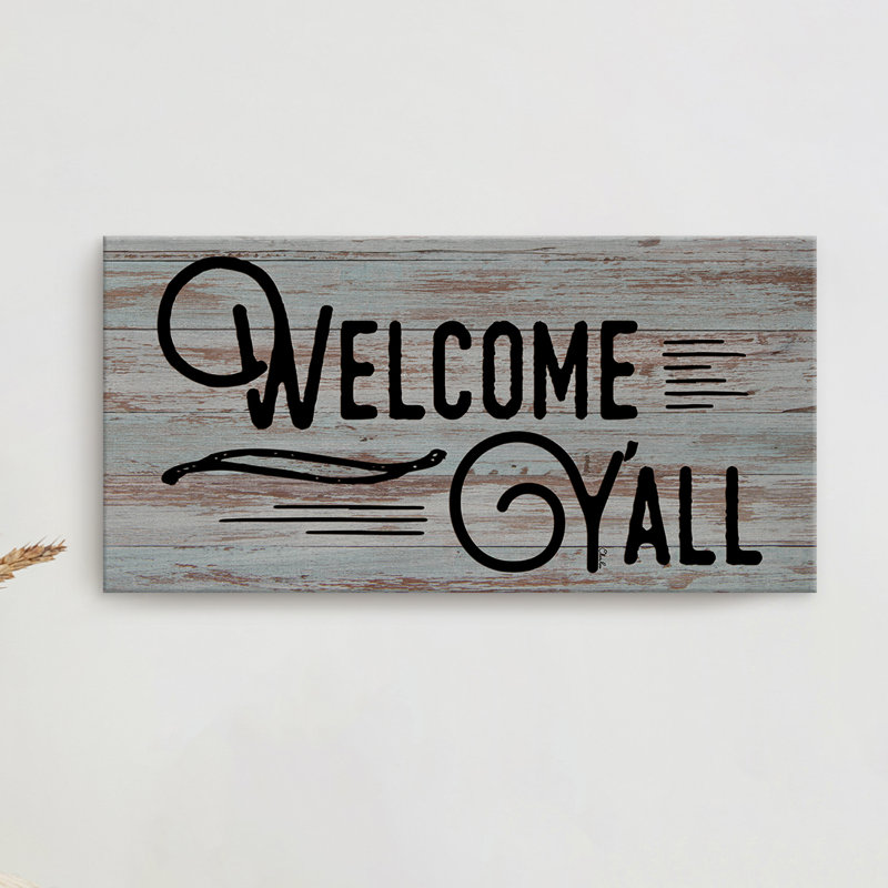 «Welcome Y'all» par Olivia Rose - reproduction d'art textuel sur toile tendue, H 8 po x l 16 po x P 1,5 po