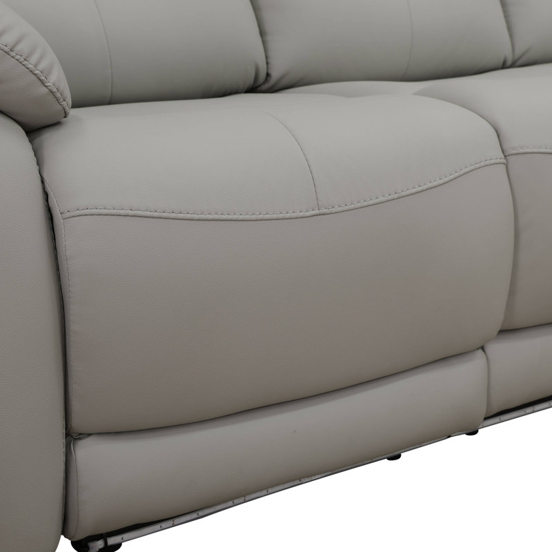 Ensemble de canapé de salon inclinable 2 pièces en cuir végétalien gris clair avec lumières DEL, console de rangement et porte-gobelets Monarch