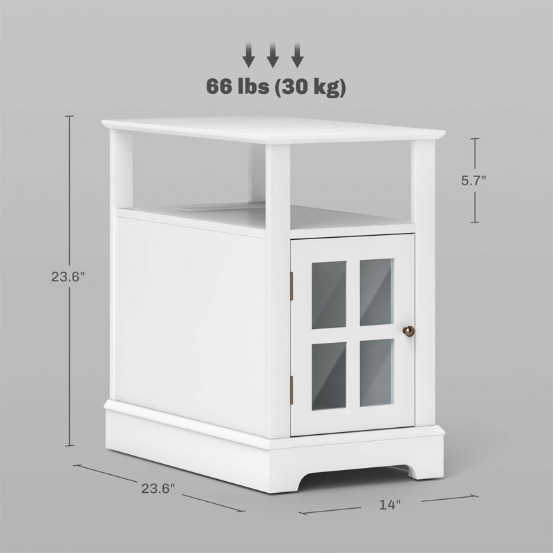 Table de bout fonctionnelle avec station de charge, offrant un rangement caché et une tablette ouverte pour une organisation facile dans les espaces de vie