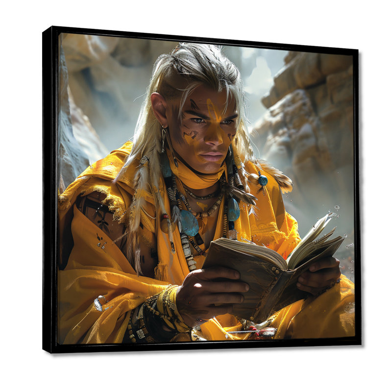Chaman des montagnes - décoration murale amérindienne, Toile avec cadre flottant noir, H 16 po x l 16 po x P 1 po