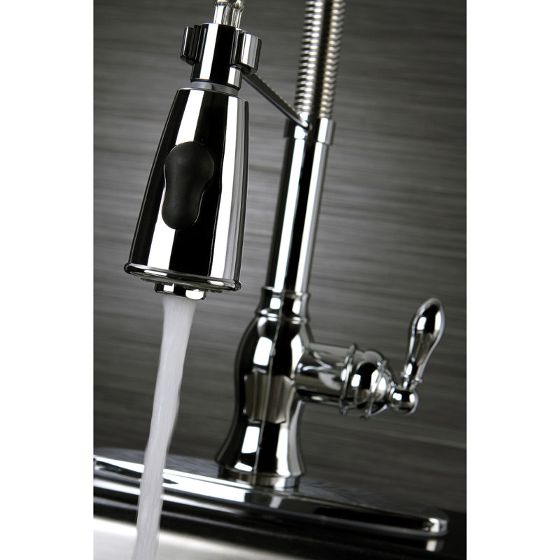 Kingston Brass American Classic Single-Handle 1-or-3 Hole Deck Mount Pre-Rinse Kitchen Faucet, Polished Chrome