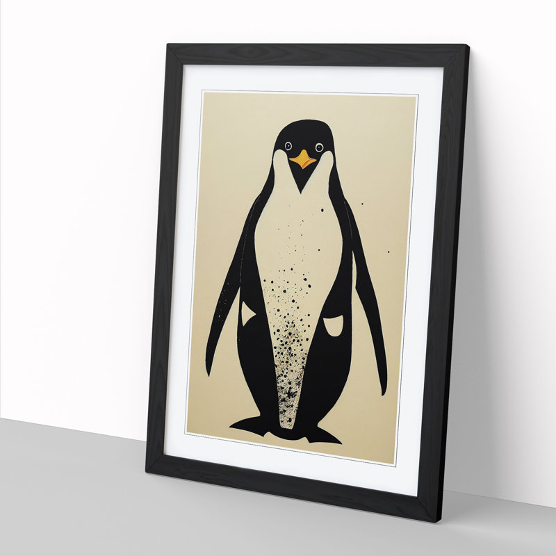 Penguin Painting Pattern - Single Picture Frame Print, 64cm H x 46cm W x 2cm D, Black