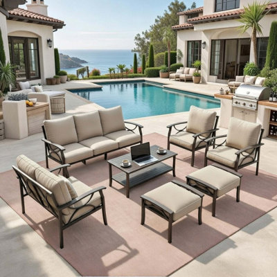 Ensemble de conversation de luxe 9 places pour patio toutes saisons avec coussins ultra-moelleux