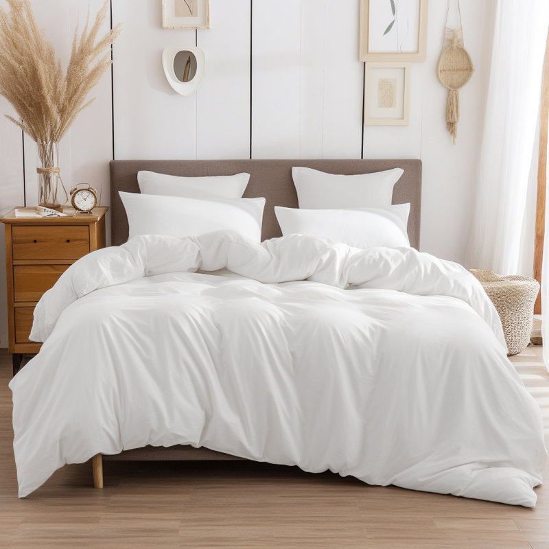 Ensemble de housse de couette en coton jersey, Blanc cassé / blanc, Housse de couette double et 2 taies décoratives s