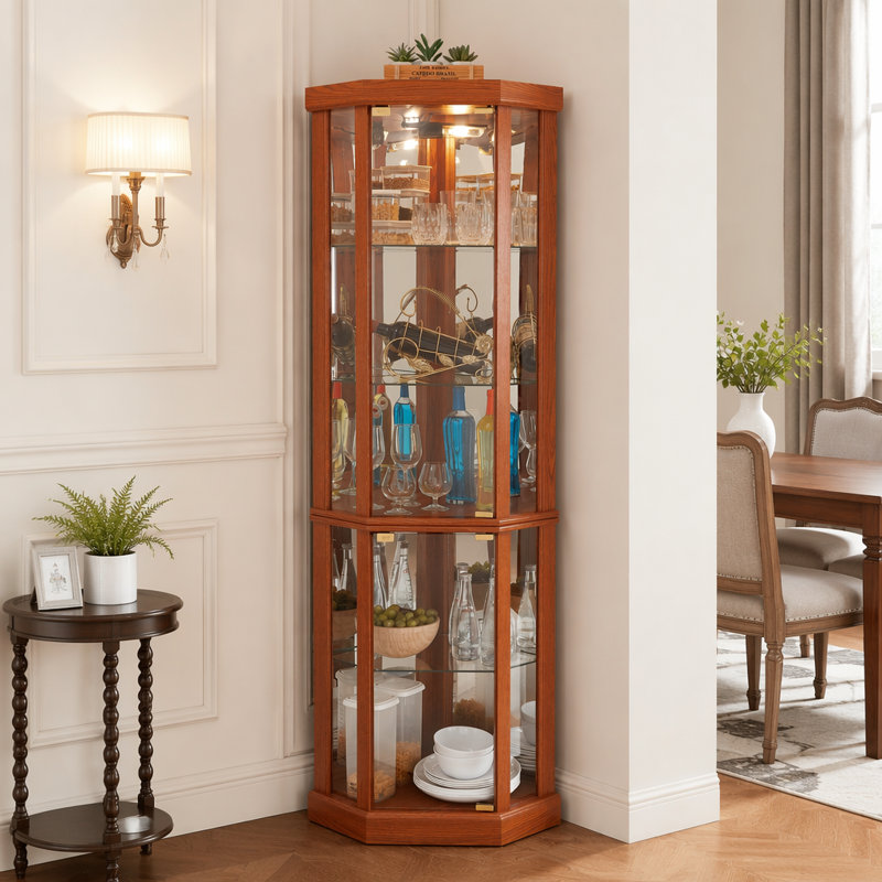 Vitrine d'angle vitrée d'angle pour vitrine de coin, vitrine d'angle pour le salon, armoire vitrée, collection Antique, vin et bar