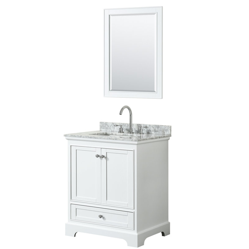 Deborah 30" White Bathroom Vanity with Marble Top and Mirror