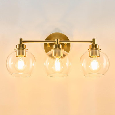 Luminaire de salle de bain 3 lumières avec abat-jour en verre sphérique, douilles E26, finition idéale pour la salle de bain, la chambre à coucher, le couloir et le salon