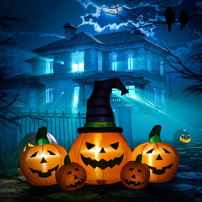 Outsunny 73"L Inflatable Halloween Decoration,5 Pumpkin, Blow Up Outdoor LED Yard Display, Waterproof