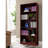 Five-Shelf Wooden Bookcase Display Cabinet With Elegant Bottom Front Moulding,Classic Mahogany Finish For Living Rooms, Offices And Libraries