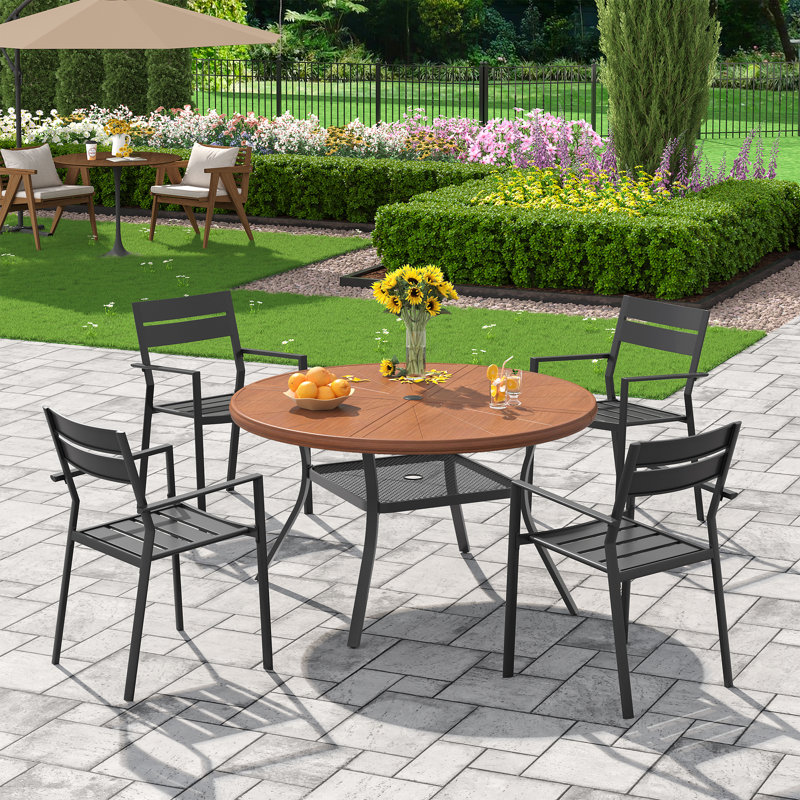 Ensemble repas d'extérieur en aluminium pour 4 personnes, Noyer / noir