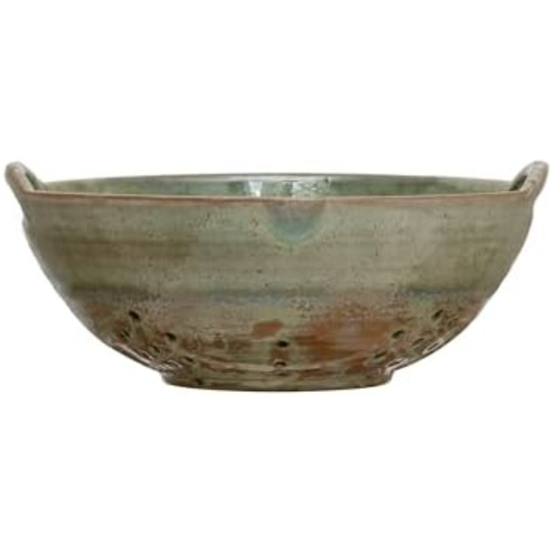 Stoneware Berry Bowl with Handles, Aqua Reactive Glaze