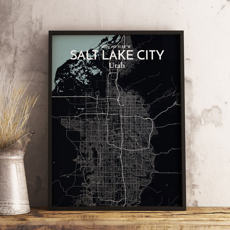 Salt Lake City Map - Unframed Graphic Art Print on Paper, 43.2cm H x 27.9cm W x 0.1cm D, Light Blue/White