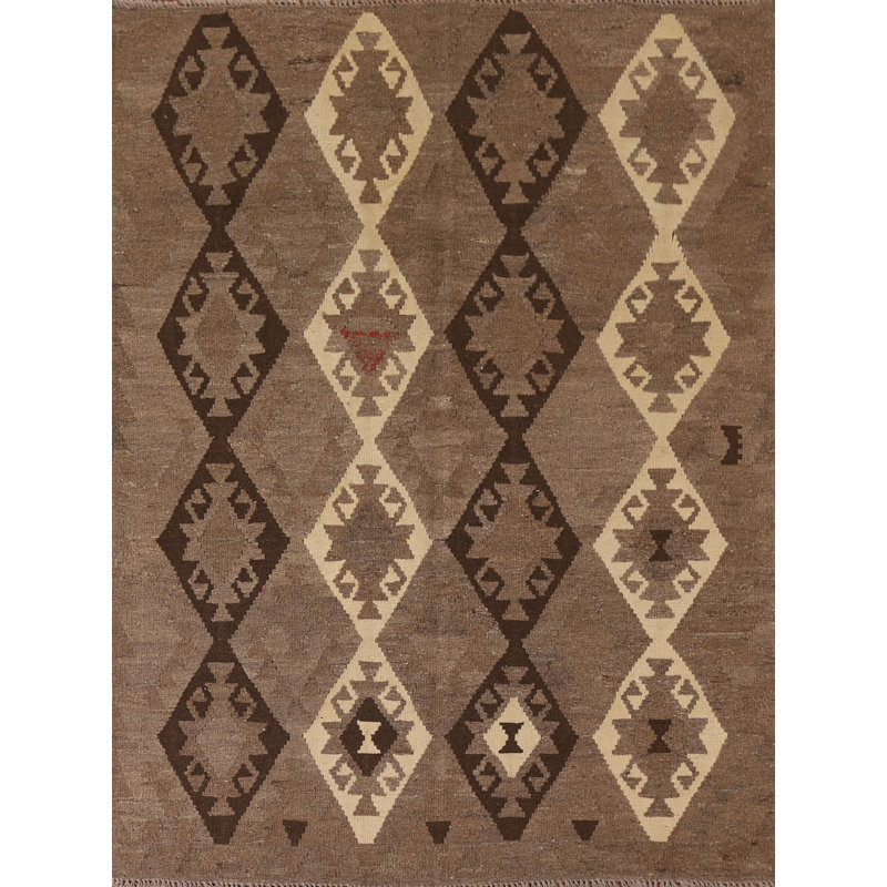 Brown Kilim Reversible Wool Area Rug 5x6