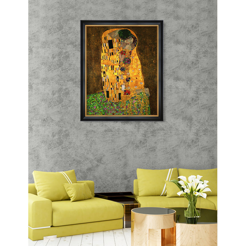 Le baiser de Gustav Klimt. Reproduction d'art classique. Estampe numérique sur toile, art mural, Impression encadrée, Noir