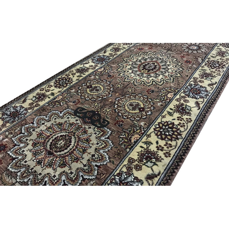 Chemin de table noir, brun et beige noué à la main de haute qualité
